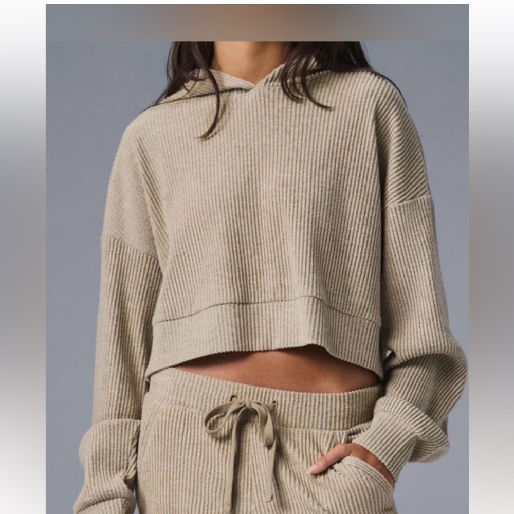 ALO yoga 2 piece set Muse hoodie and joggers in Gravel Heather tan size XS - Picture 5 of 11